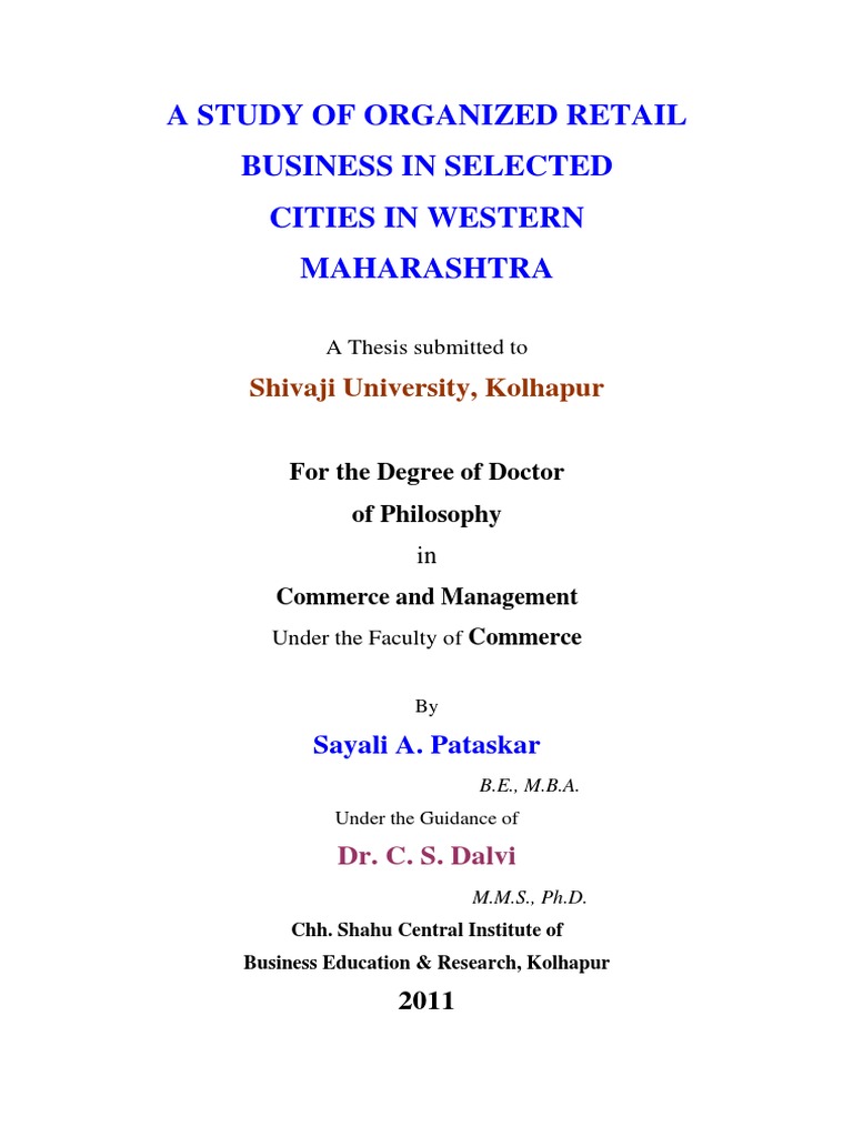A Study of Organized Retail Business in Selected Cities in Western ...
