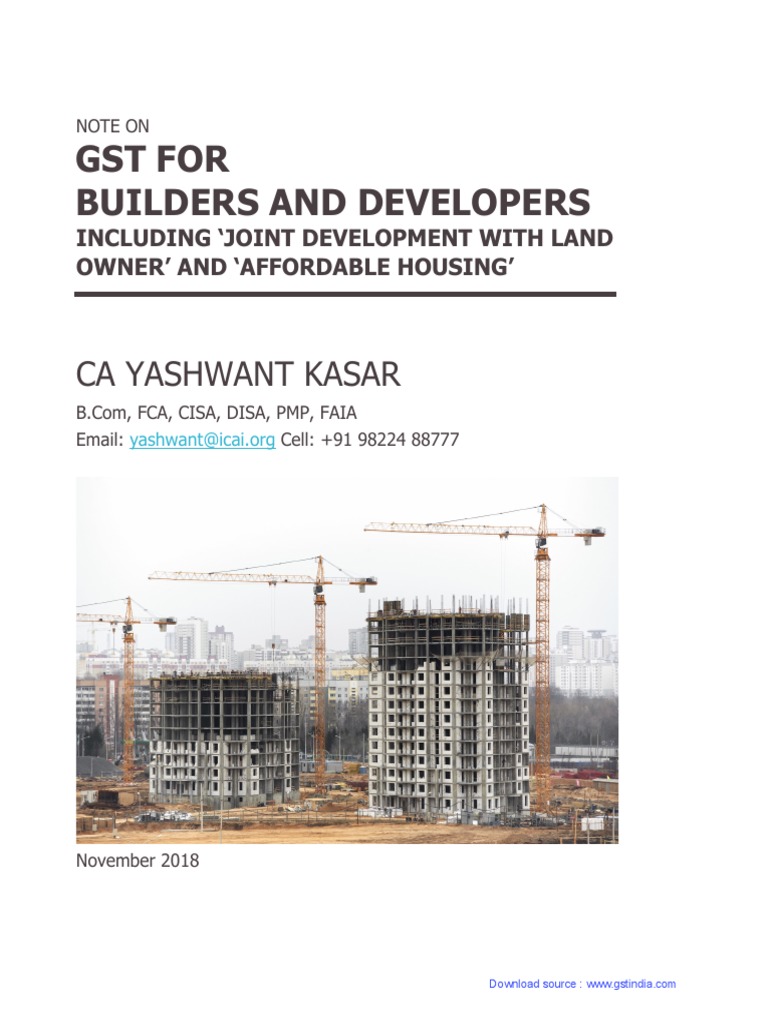 Note On GST For Builders and Developers CA Yashwant Kasar PDF Value