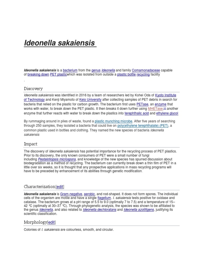 Ideonella Sakaiensis PDF Life Sciences Organisms
