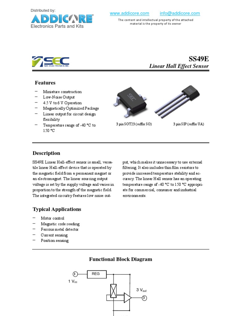 SS49E Hall Effect Sensor Datasheet | PDF | Sensor | Linearity