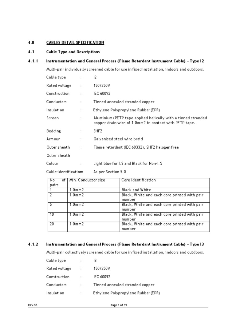 Specification For Instrument Cables PDF Coaxial Cable Wire