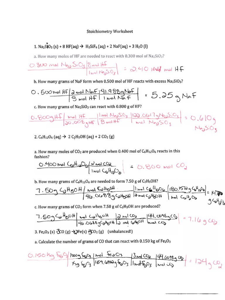 NSC-130 Stoichiometry Worksheet Answers PDF | PDF | Physical Quantities |  Analytical Chemistry