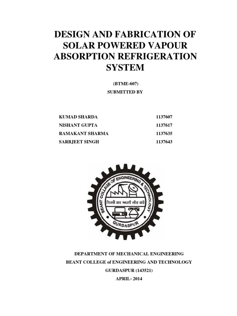 Solar-Powered Absorption Refrigeration System | PDF | Refrigeration ...