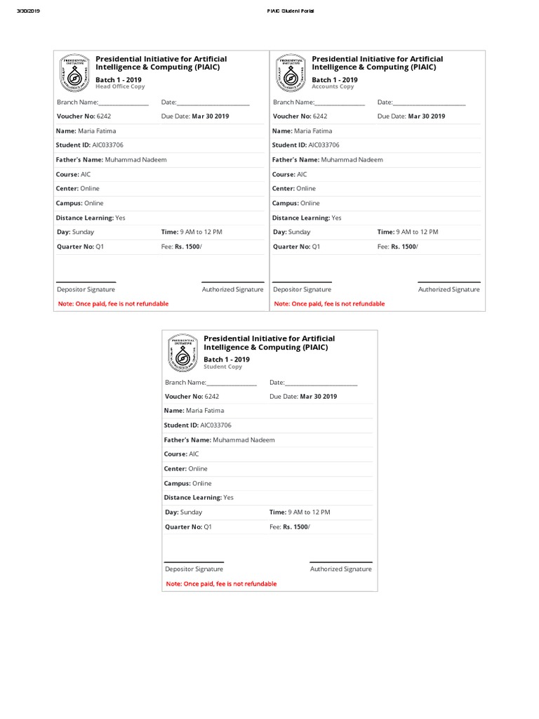 PIAIC Student Portal PDF PDF Distance Education Banking