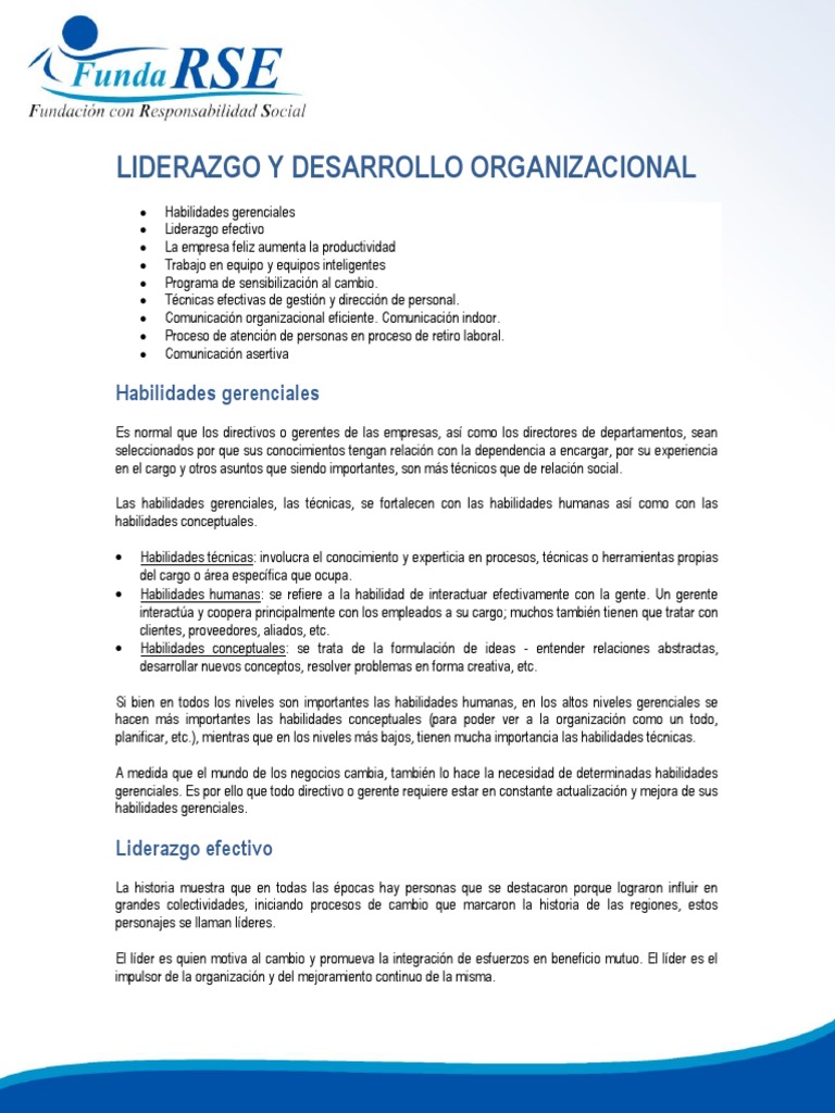 Liderazgo y Desarrollo Organizacional | PDF | Liderazgo | Conceptos ...