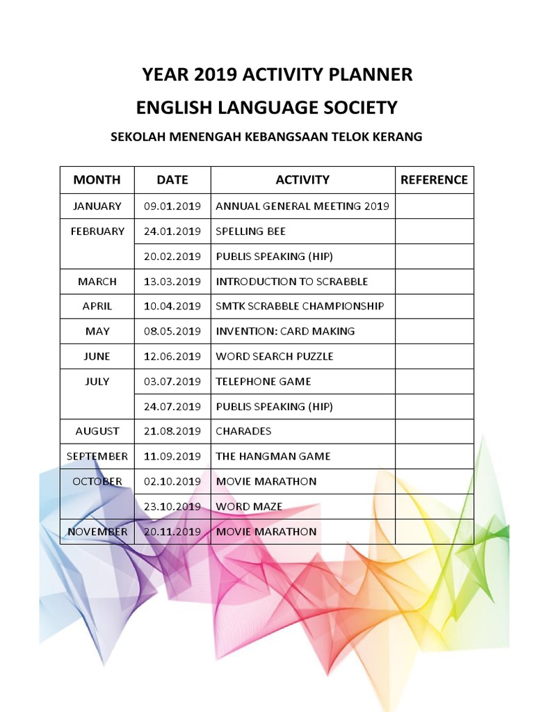 2019 Activity Planner for ESL Events | PDF