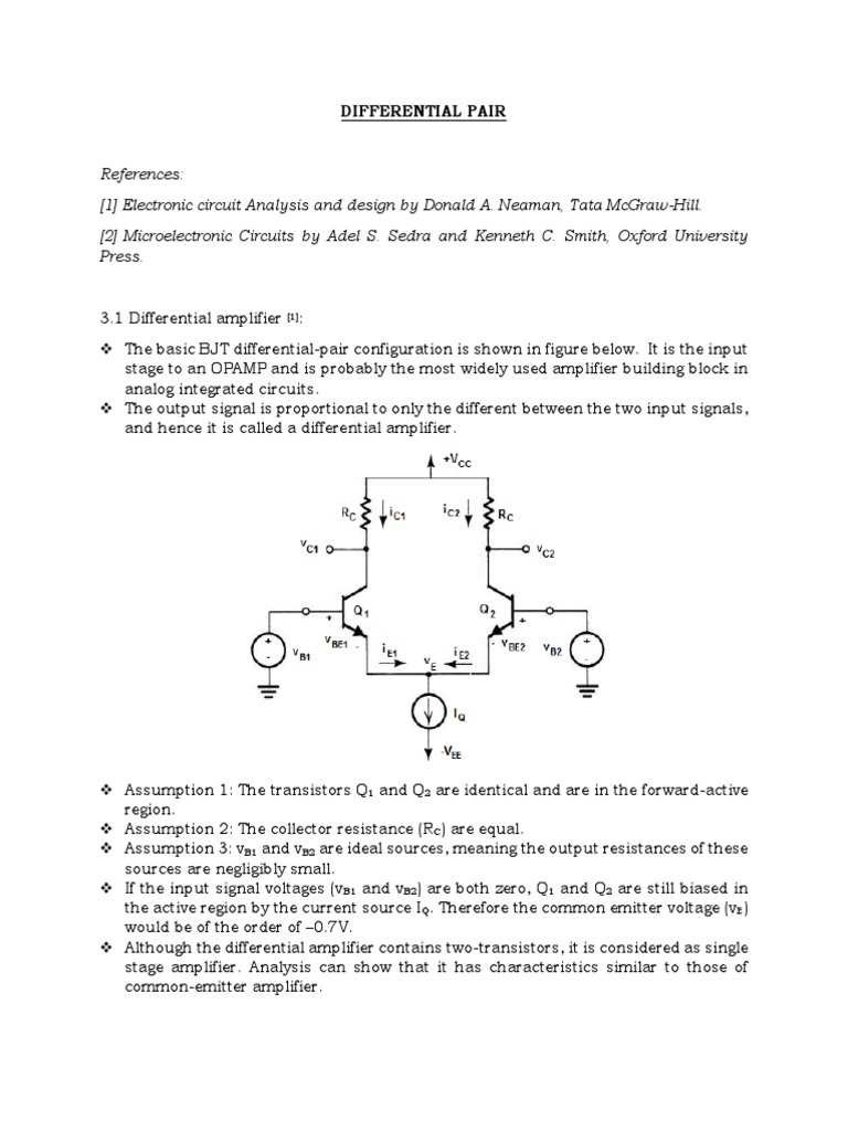 Analysis of the Differential Pair Amplifier and its Response to Common ...