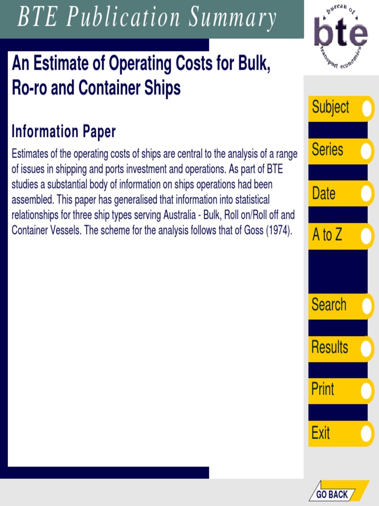 An Estimate of Operating Costs For Bulk, RoRo and Container Ships