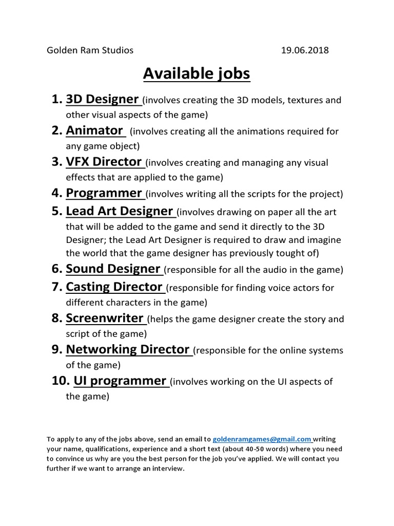 Game Development Job Openings 2018 | PDF | Technology & Engineering