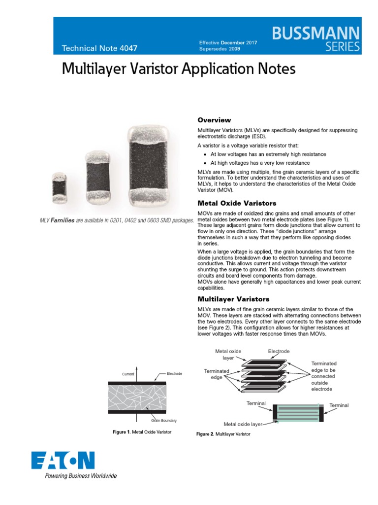 Eaton Multilayer Varistor Application Notes PDF Electrical