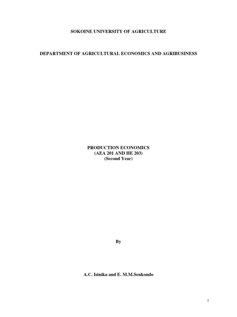 Production Economics Lecture Notes Pdf Pdf Production Function