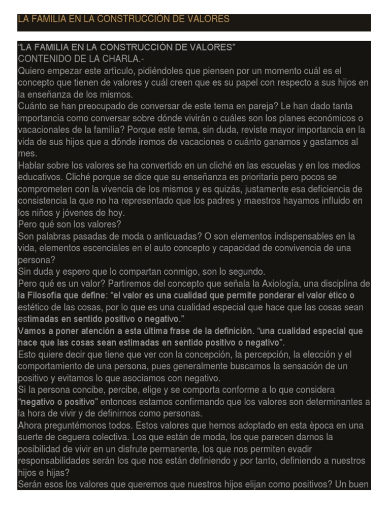 La Familia en La Construcciòn de Valores | PDF | Familia | Comportamiento