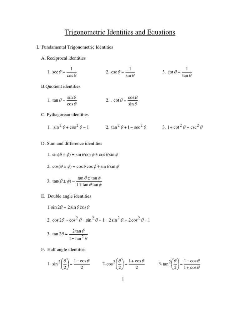 Trigonometric Identities and Equations | PDF