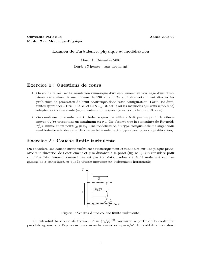 On Considère Le Schéma D une Centrale Hydroélectrique Exercice Turb M2 Exam0809 | PDF | Couche limite | Turbulence