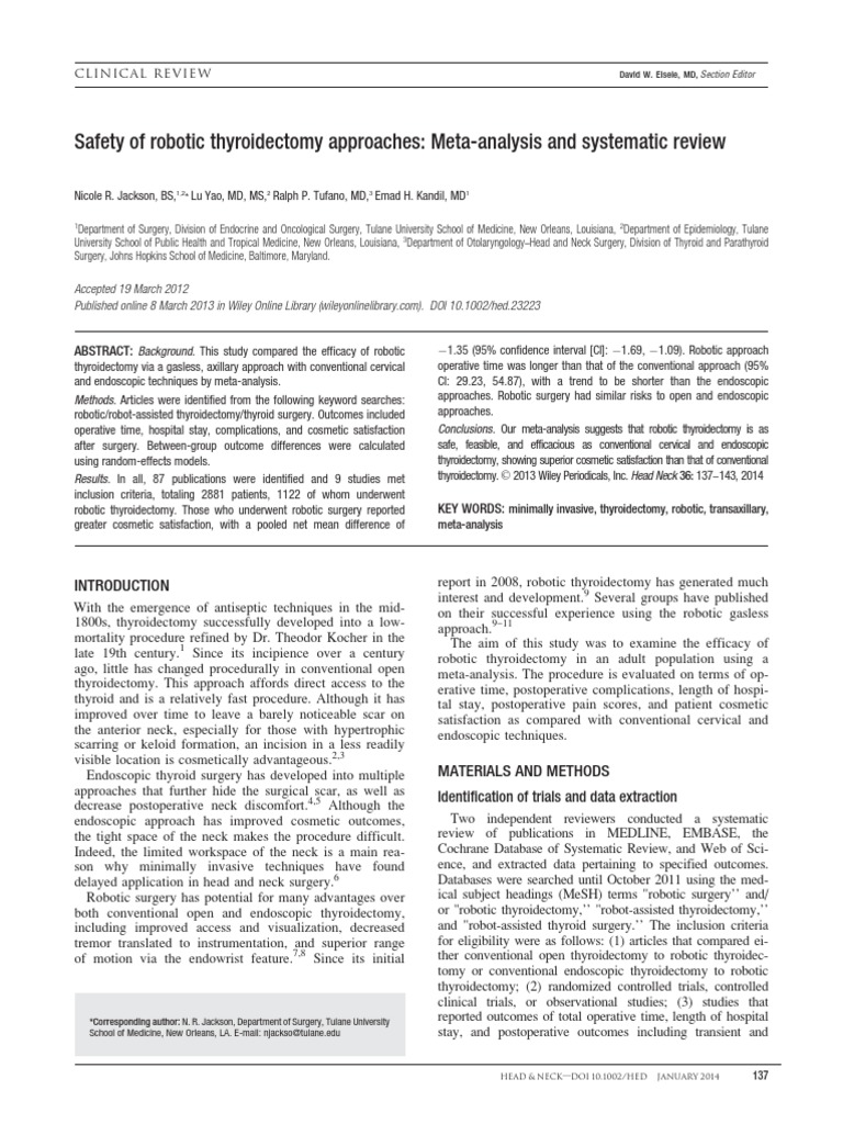 Safety of Robotic Thyroidectomy Approaches: Meta-Analysis and ...
