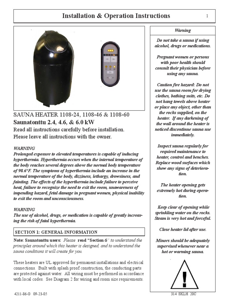 Saunatec Sauna Heater 1108 24 Users Manual 526436 PDF Hyperthermia