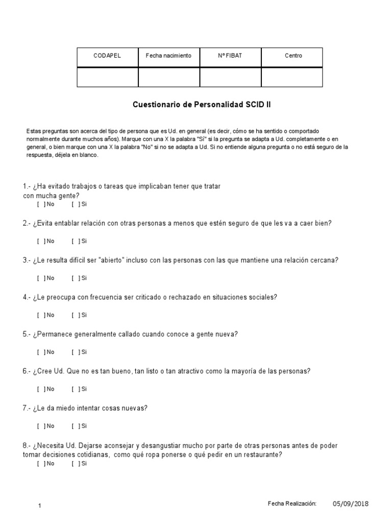 Cuestionario de Personalidad SCID II | PDF | Cuestionario