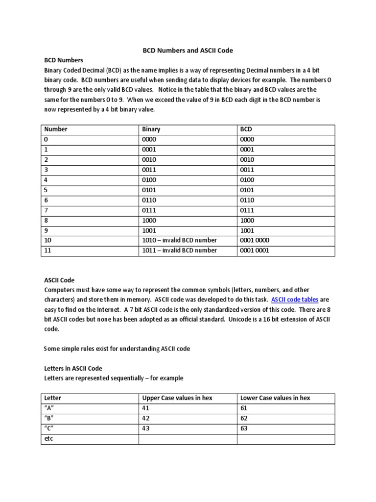 Bcd And Ascii Code Binary Coded Decimal Bit