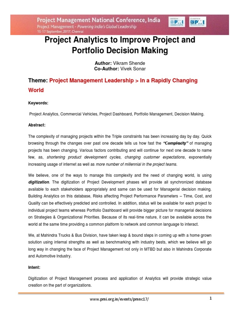 Project Analytics for Strategic Management | PDF | Project Management ...