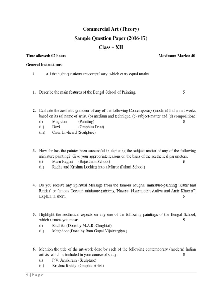 Ep Sample Paper Final Questions | PDF | Plastic Arts | Paintings