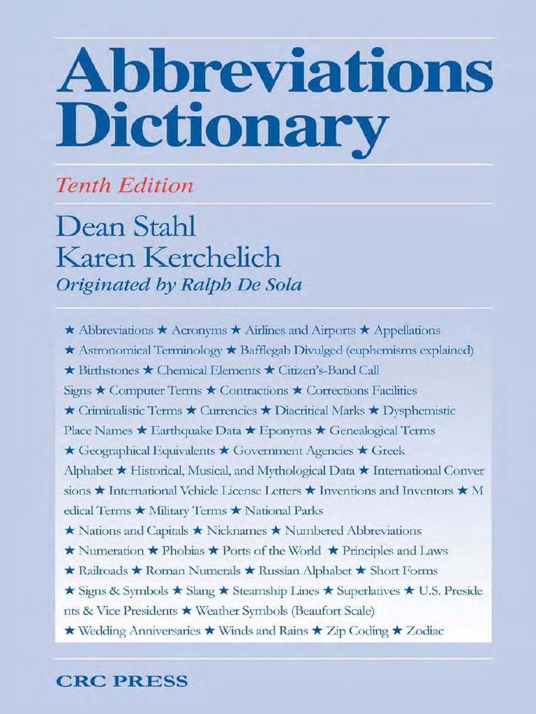 Abbreviations Dictionary 10th Ed D Stahl K Kerchelich Crc