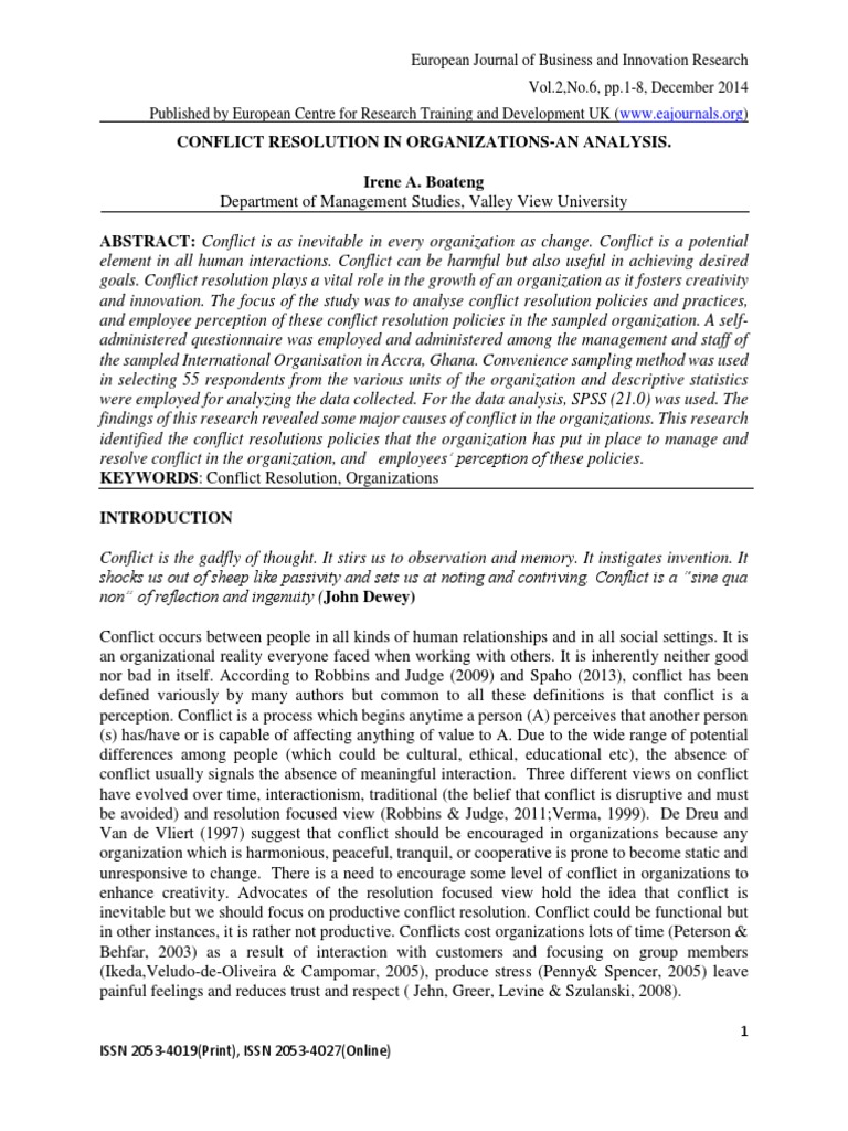 Conflict Resolution Strategies in Organizations | PDF | Conflict ...