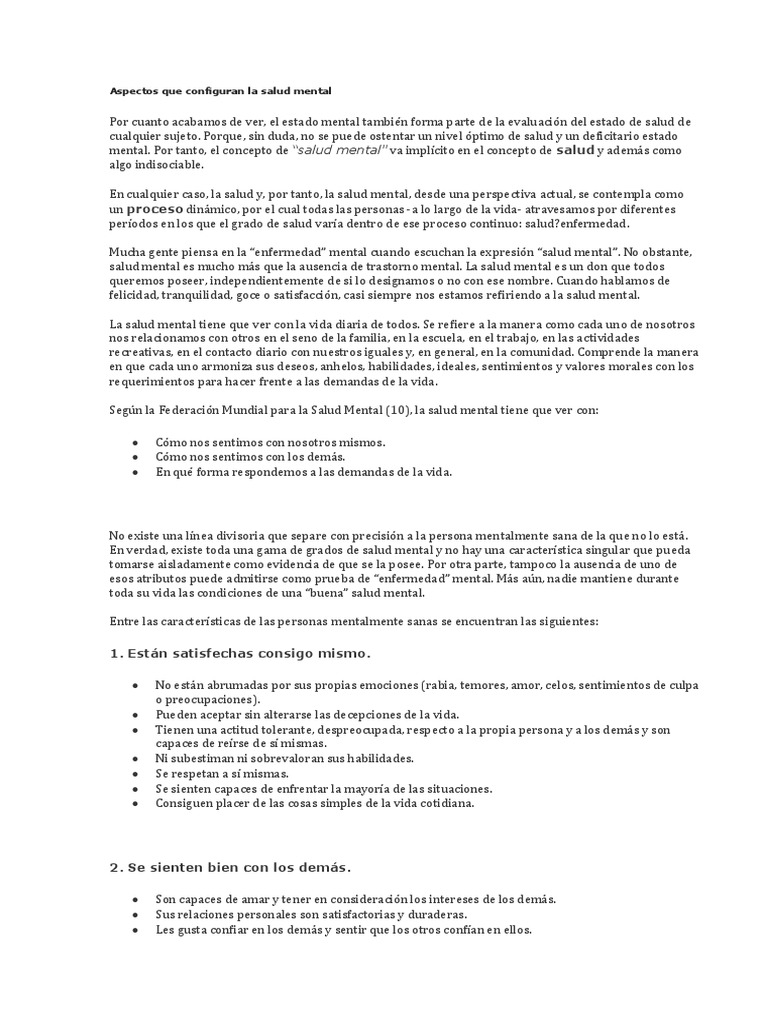 Aspectos Clave de la Salud Mental | PDF | Trastorno mental | Salud mental