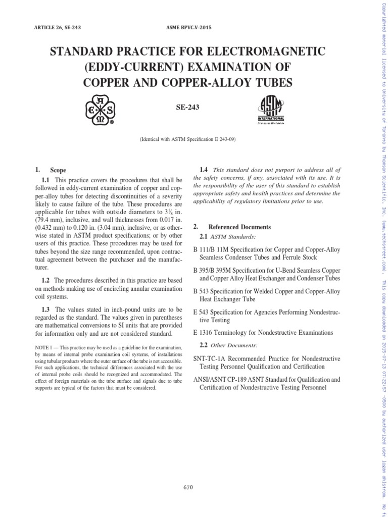243 Standard Practice For (EddyCurrent) Examination of