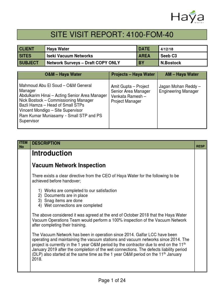 Iseki Vacuum Network Inspection Report | PDF | Valve | Flood
