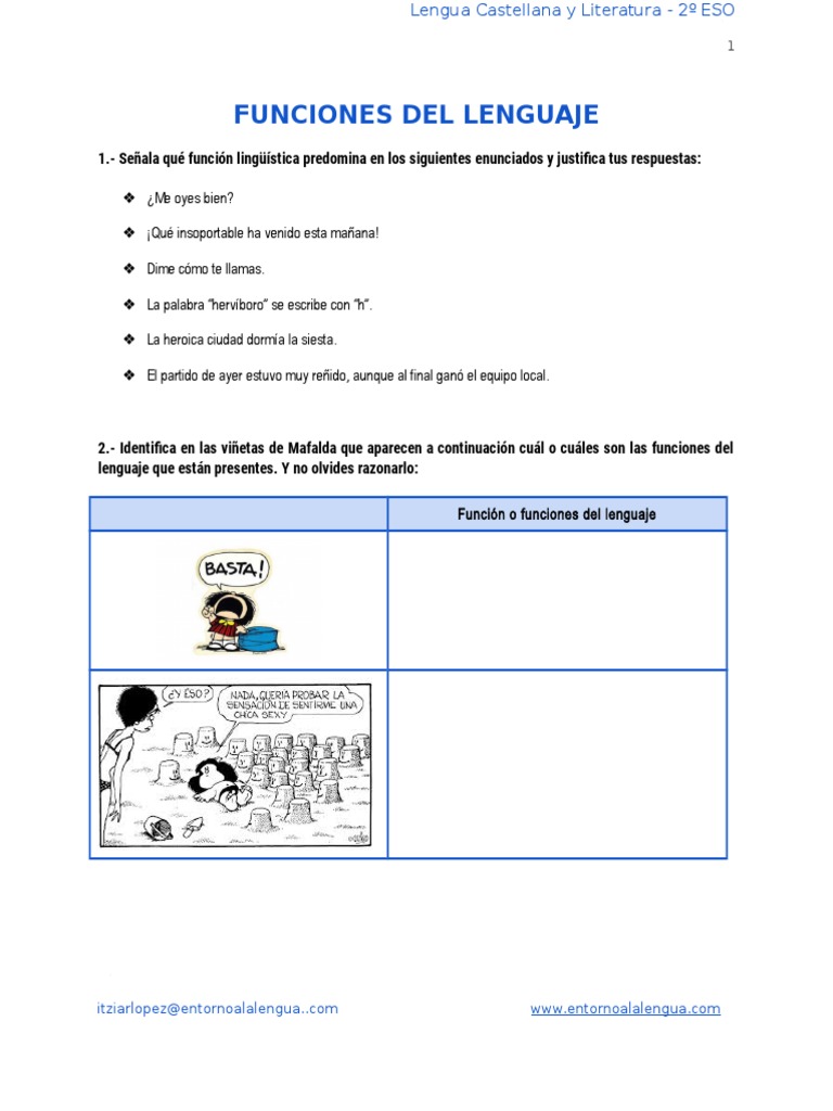 Funciones Del Lenguaje. Ejercicios | PDF | Artes del Lenguaje y ...