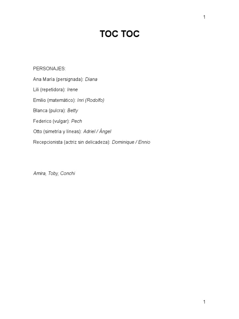 Toc Toc: Comedia de Encuentros Inusuales | PDF | Desorden obsesivo ...