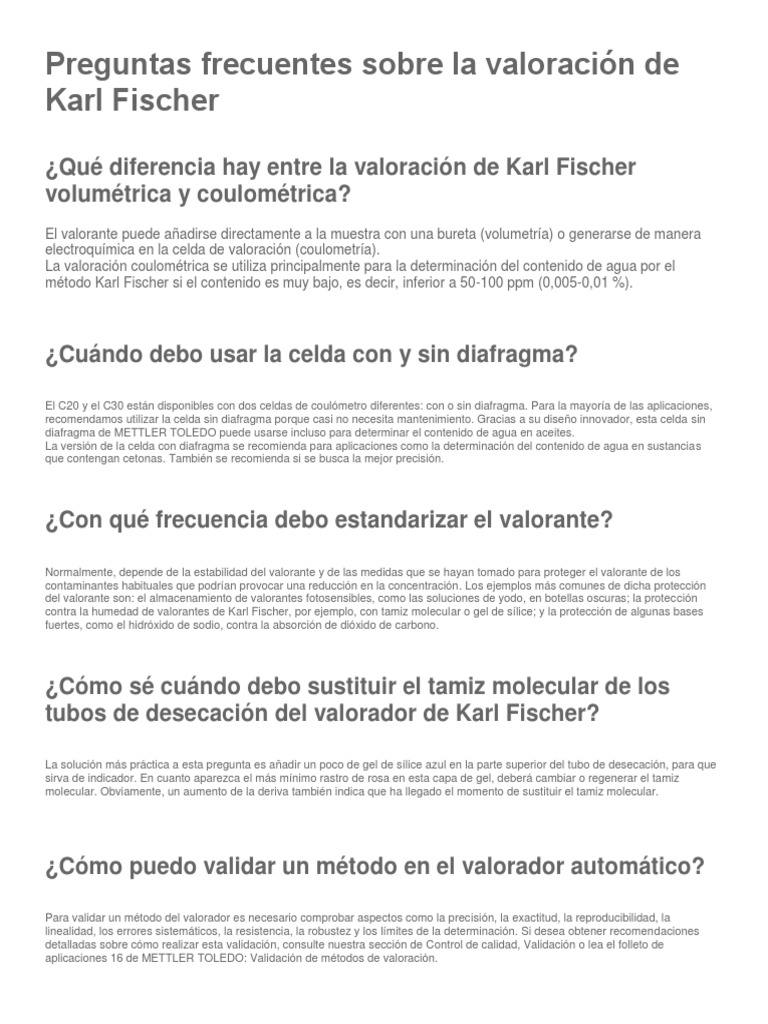 Preguntas Frecuentes Sobre La Valoración de Karl Fischer PDF