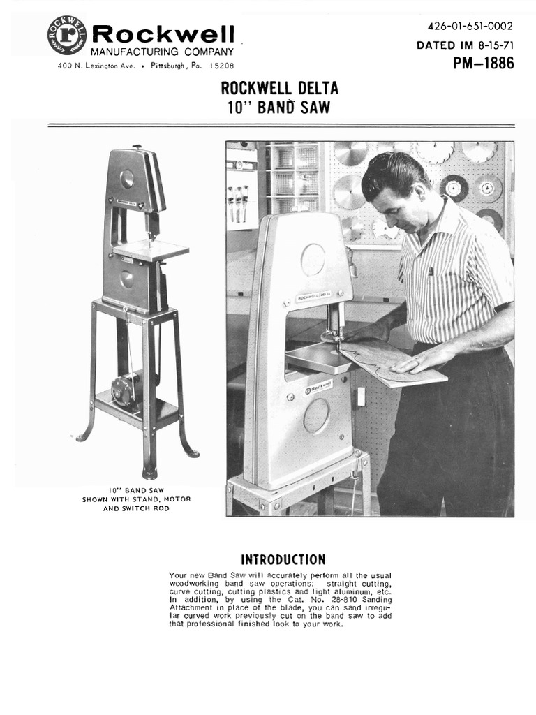 Rockwell Delta 10 Inch Band Saw PDF PDF Screw Mechanical Engineering