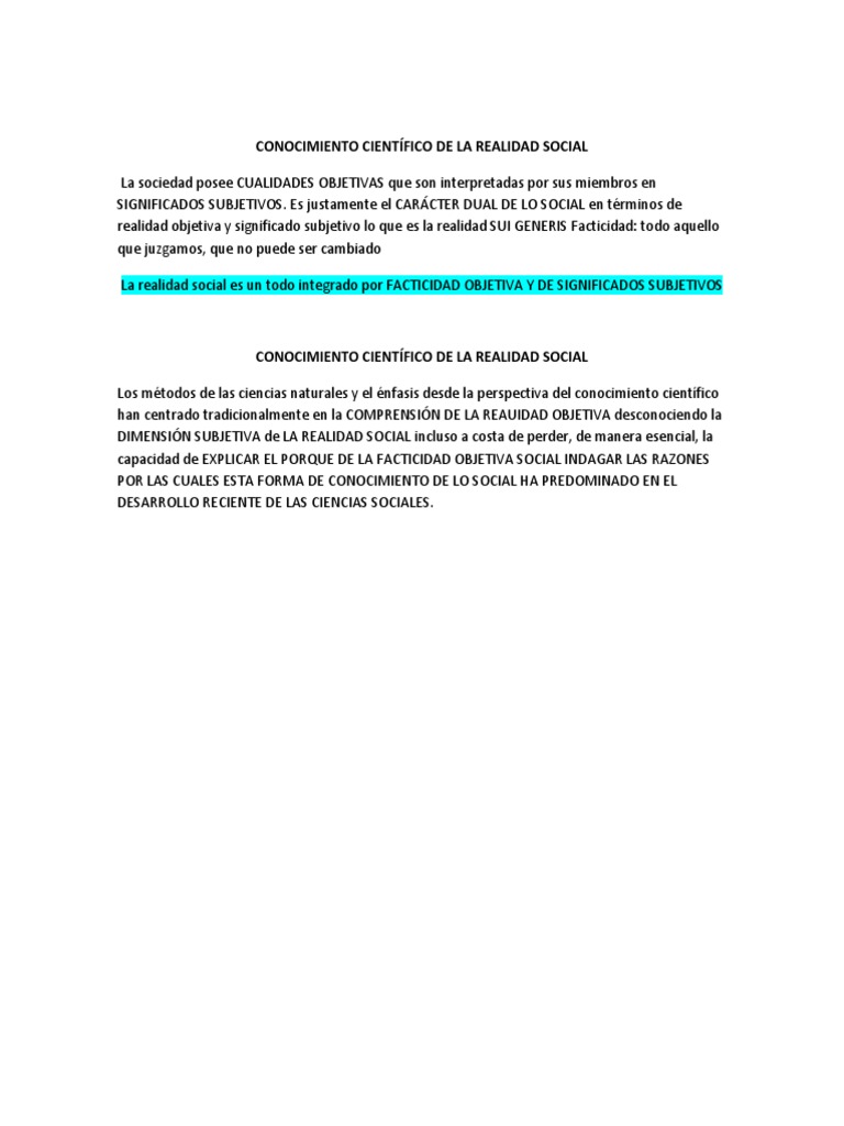 Conocimiento Científico de La Realidad Social 100 | PDF