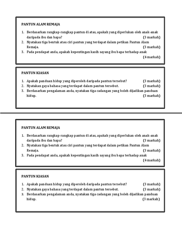 Latihan Pantun Alam Remaja Dan Pantun Kiasan Pdf