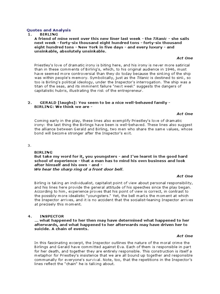 An Inspector Calls Quotes PDF