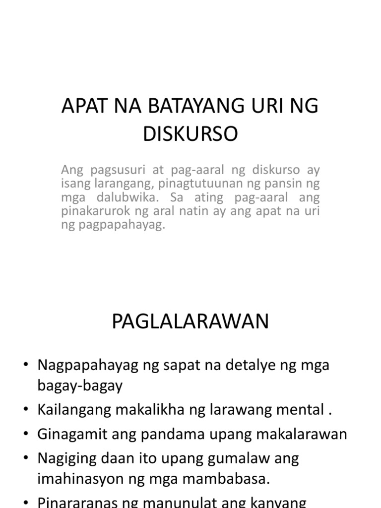 Apat Na Batayang Uri Ng Diskurso - kabuuan apat