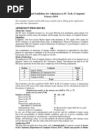 Instructions and Guidelines For Admission To M. Tech. (Computer Science) 2010