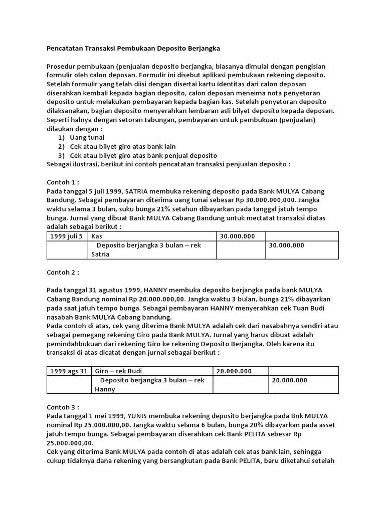 Pencatatan Transaksi Pembukaan Deposito Berjangka