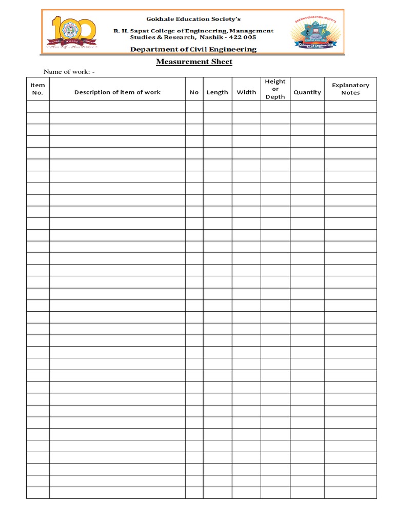 Civil Measurement Sheet Template | PDF