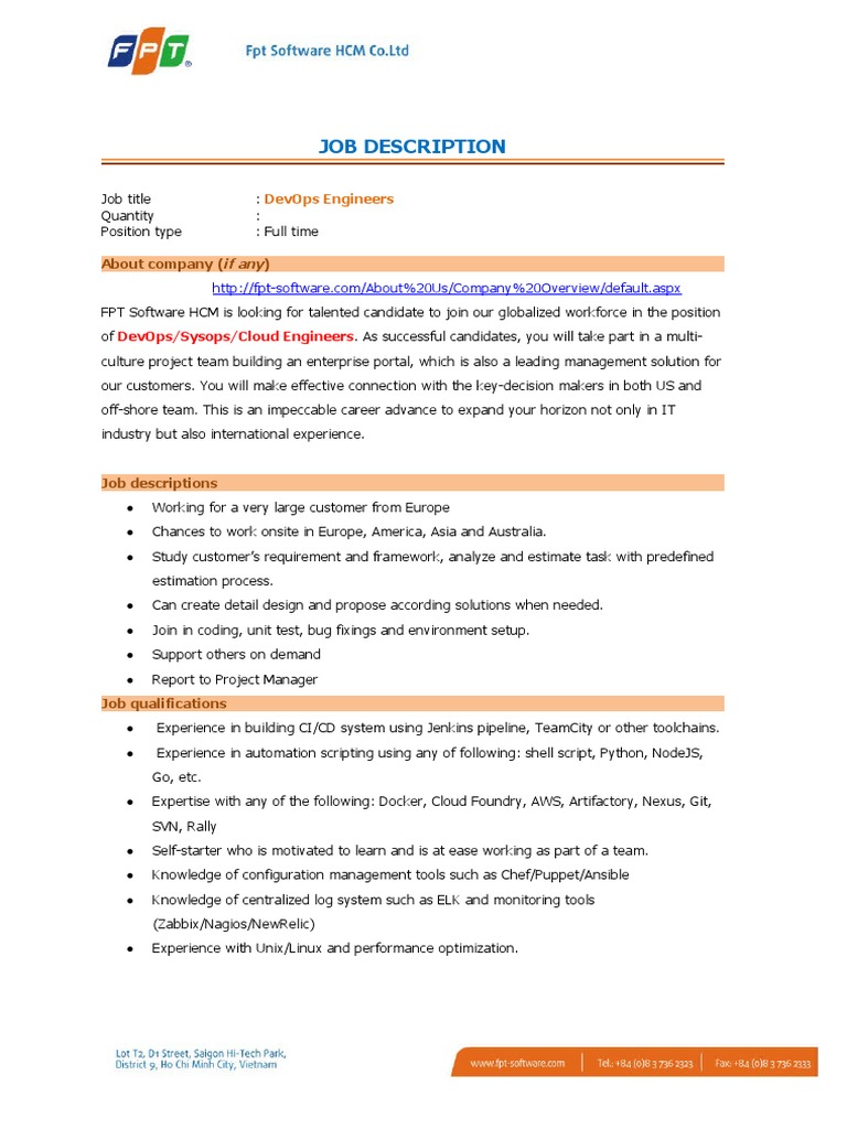 DevOps Engineer Job Opening at FPT | PDF | Areas Of Computer Science ...