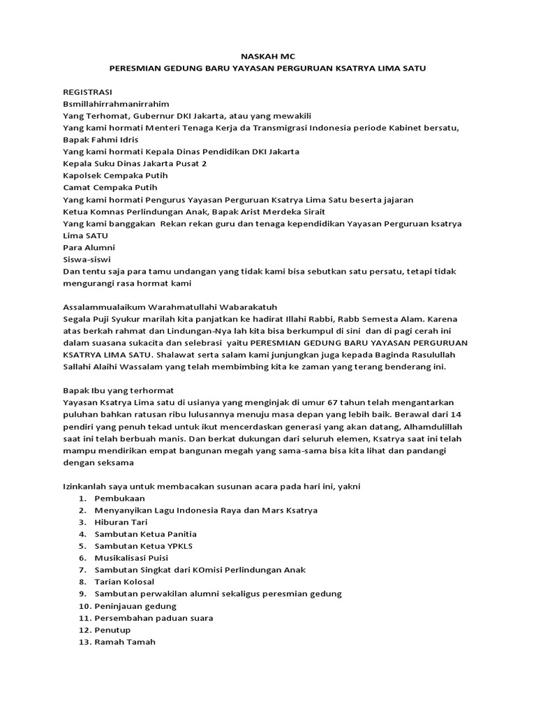 Naskah Mc Peresmian Gedung Pdf