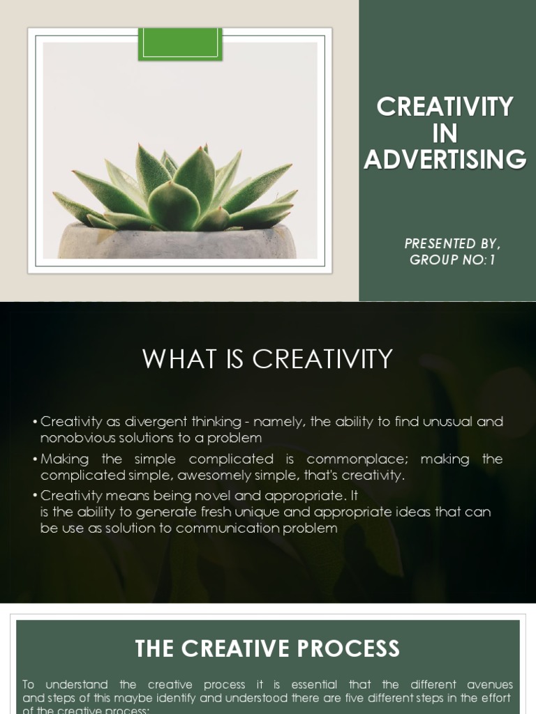 Creativity In Advertising Presented By Group No 1 Pdf Creativity