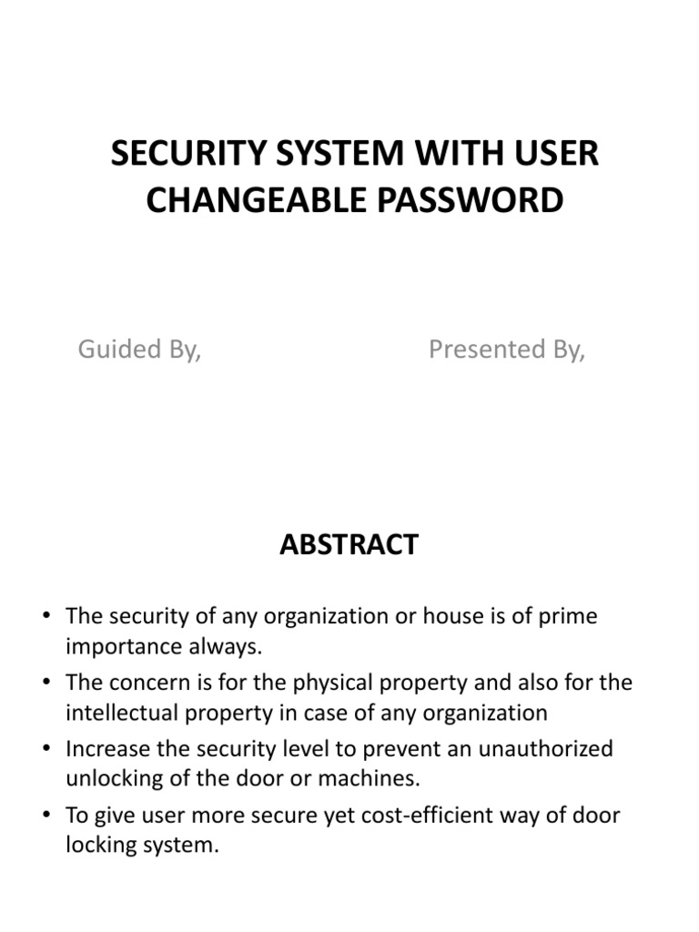 User-Changeable Password Security System | PDF | Microcontroller | Password