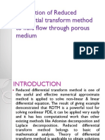 Application of Reduced Differential Transform Method To Fluid Flow Through Porous Medium