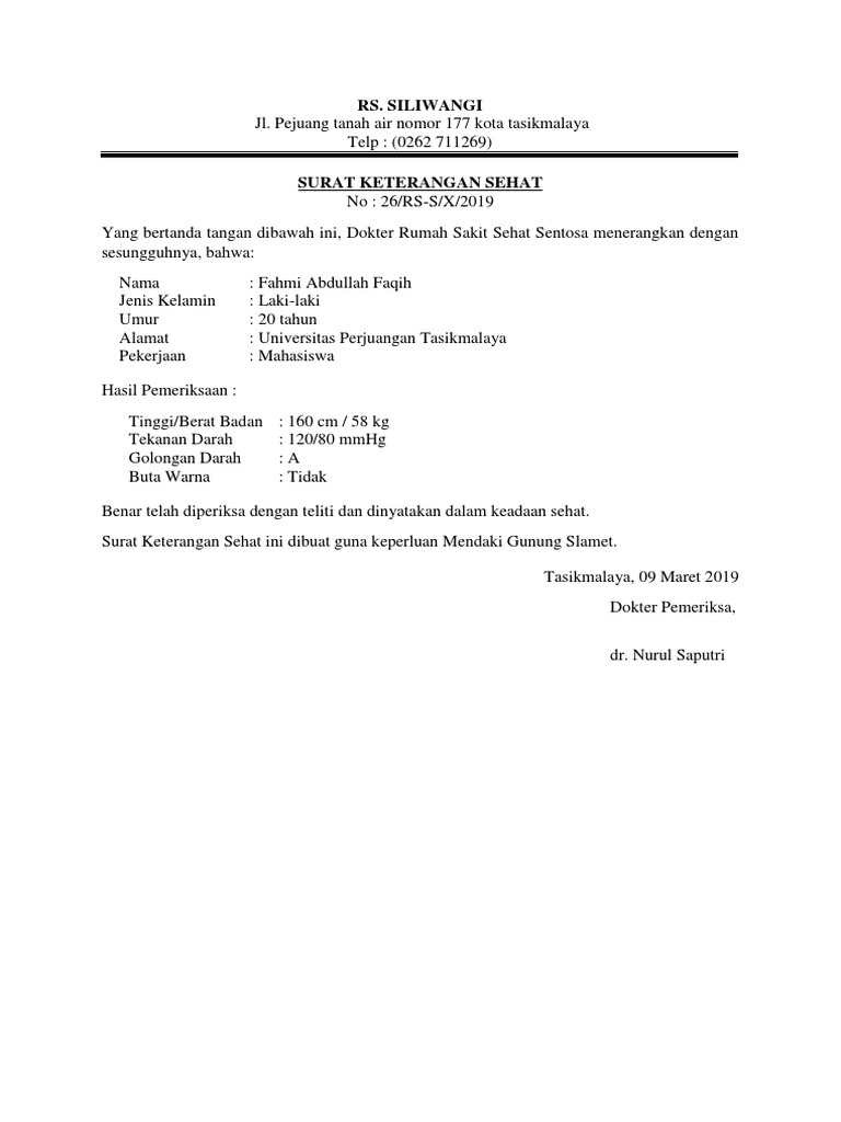 Contoh Surat Keterangan Sehatdocx