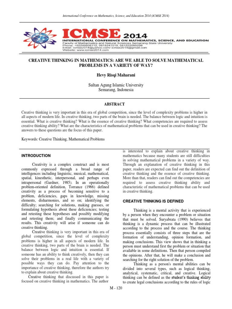 Creative Thinking In Math Problems Pdf Creativity Critical Thinking