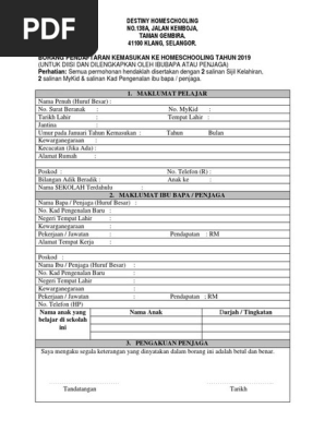 Borang Kemasukan Homeschooling Pdf
