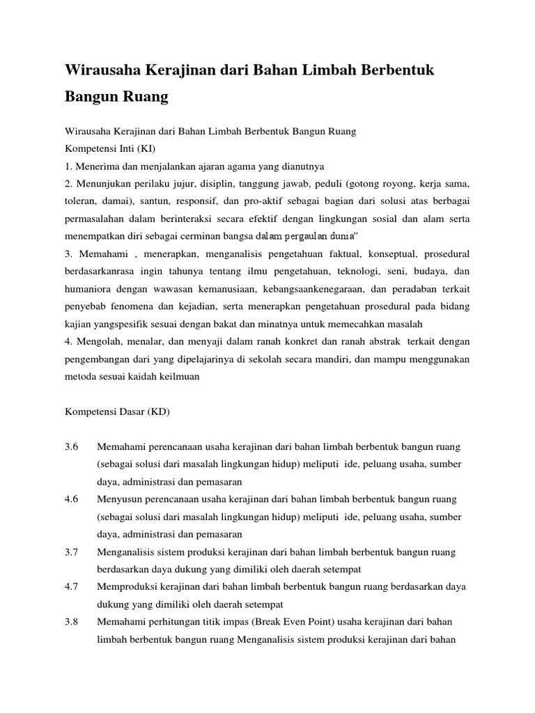 Wirausaha Kerajinan Dari Bahan Limbah Berbentuk Bangun Ruang Docx