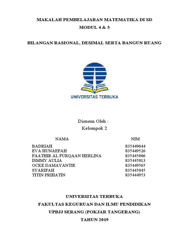 Makalah Pembelajaran Matematika Di Sd Modul 4 &amp; 5 Disusun